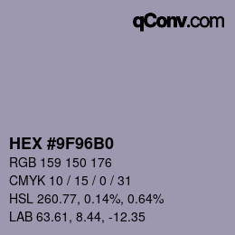 Código de color: HEX #9F96B0 | qconv.com