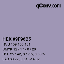 カラーコード: HEX #9F96B5 | qconv.com