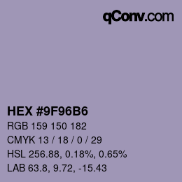 颜色代码: HEX #9F96B6 | qconv.com