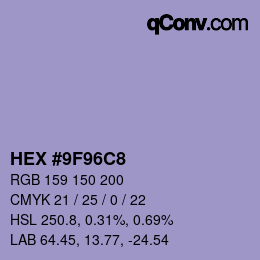 颜色代码: HEX #9F96C8 | qconv.com