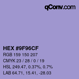 カラーコード: HEX #9F96CF | qconv.com