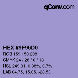 颜色代码: HEX #9F96D0 | qconv.com