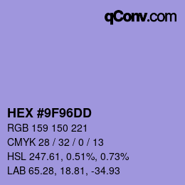 Color code: HEX #9F96DD | qconv.com