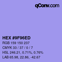 カラーコード: HEX #9F96ED | qconv.com