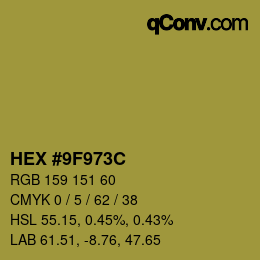Color code: HEX #9F973C | qconv.com