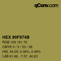 カラーコード: HEX #9F974B | qconv.com