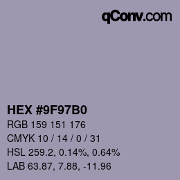 カラーコード: HEX #9F97B0 | qconv.com