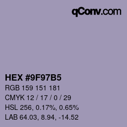 颜色代码: HEX #9F97B5 | qconv.com