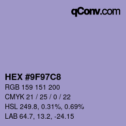 颜色代码: HEX #9F97C8 | qconv.com