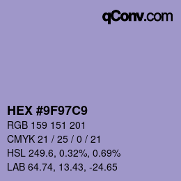 颜色代码: HEX #9F97C9 | qconv.com