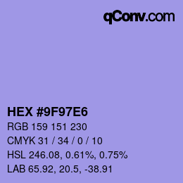 カラーコード: HEX #9F97E6 | qconv.com