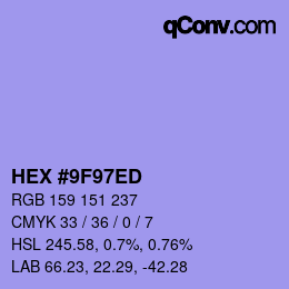 颜色代码: HEX #9F97ED | qconv.com
