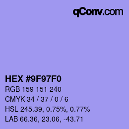 カラーコード: HEX #9F97F0 | qconv.com