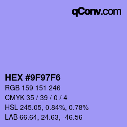 Color code: HEX #9F97F6 | qconv.com