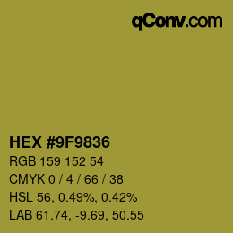 カラーコード: HEX #9F9836 | qconv.com