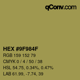 カラーコード: HEX #9F984F | qconv.com
