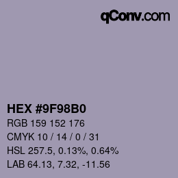 Color code: HEX #9F98B0 | qconv.com