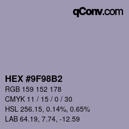 Color code: HEX #9F98B2 | qconv.com