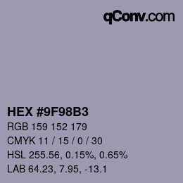 Color code: HEX #9F98B3 | qconv.com