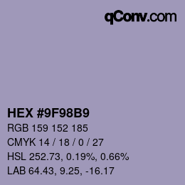 颜色代码: HEX #9F98B9 | qconv.com