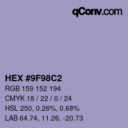 Color code: HEX #9F98C2 | qconv.com