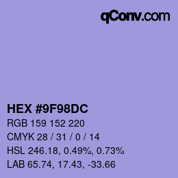 颜色代码: HEX #9F98DC | qconv.com