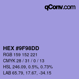 颜色代码: HEX #9F98DD | qconv.com