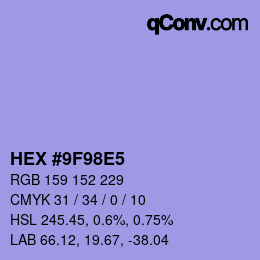 Color code: HEX #9F98E5 | qconv.com