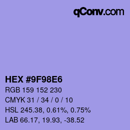 Color code: HEX #9F98E6 | qconv.com