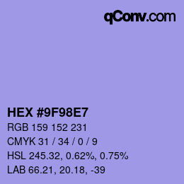 颜色代码: HEX #9F98E7 | qconv.com