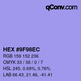 カラーコード: HEX #9F98EC | qconv.com