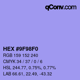 Color code: HEX #9F98F0 | qconv.com