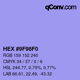 カラーコード: HEX #9F98F0 | qconv.com