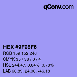 Color code: HEX #9F98F6 | qconv.com