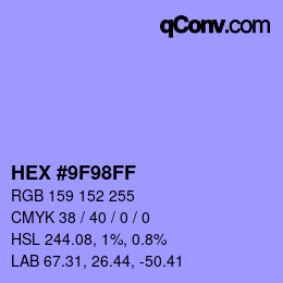 カラーコード: HEX #9F98FF | qconv.com