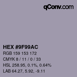 Color code: HEX #9F99AC | qconv.com