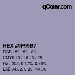 カラーコード: HEX #9F99B7 | qconv.com