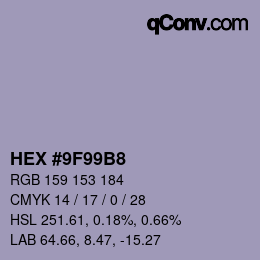 颜色代码: HEX #9F99B8 | qconv.com