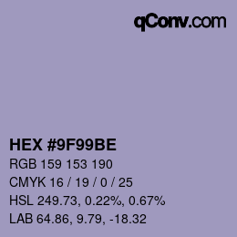 颜色代码: HEX #9F99BE | qconv.com