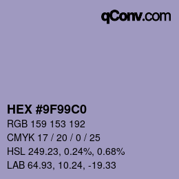 Color code: HEX #9F99C0 | qconv.com