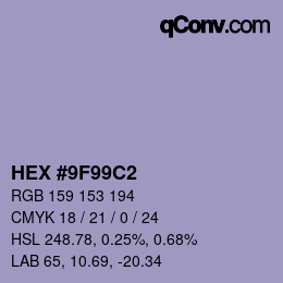 颜色代码: HEX #9F99C2 | qconv.com