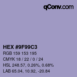 颜色代码: HEX #9F99C3 | qconv.com