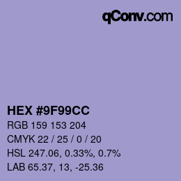 颜色代码: HEX #9F99CC | qconv.com
