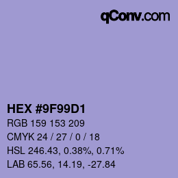 カラーコード: HEX #9F99D1 | qconv.com