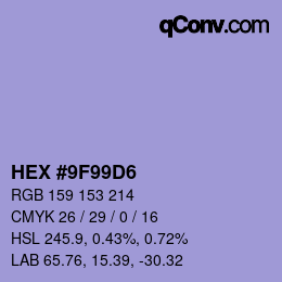 カラーコード: HEX #9F99D6 | qconv.com