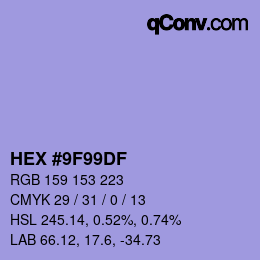 Color code: HEX #9F99DF | qconv.com