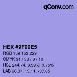 Color code: HEX #9F99E5 | qconv.com