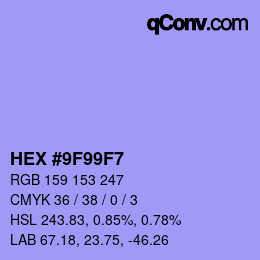 カラーコード: HEX #9F99F7 | qconv.com