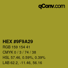 Color code: HEX #9F9A29 | qconv.com