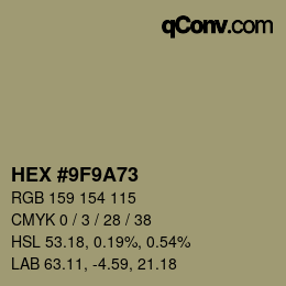 Color code: HEX #9F9A73 | qconv.com